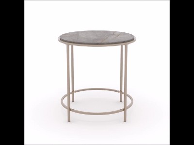 Lux Deco Stone and Satin Gold Round Metal Side Table