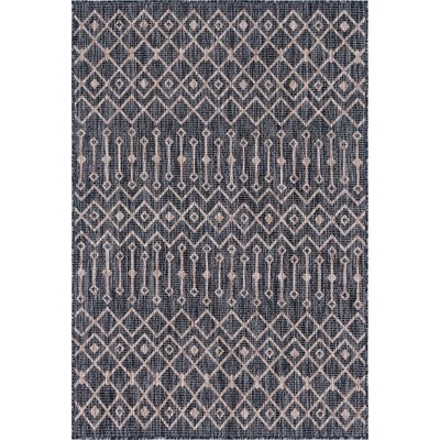 Charcoal Gray Trellis Rectangular 4' x 6' Washable Outdoor Rug