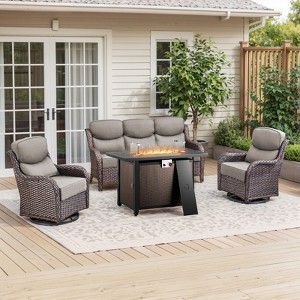 Buenhomino Patio Furniture Set with Fire Pit Table Wicker Outdoor Swivel Rocker Patio Chairs High Back Outdoor Couch Conversation Set - 1 of 4