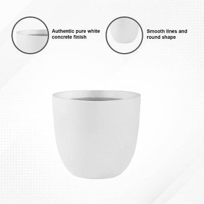 14 Inch White Concrete Round Indoor/Outdoor Planter