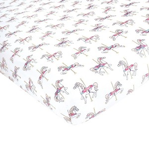 Hudson Baby Infant Girl Cotton Fitted Crib Sheet, Carousel Horse, One Size - 1 of 2