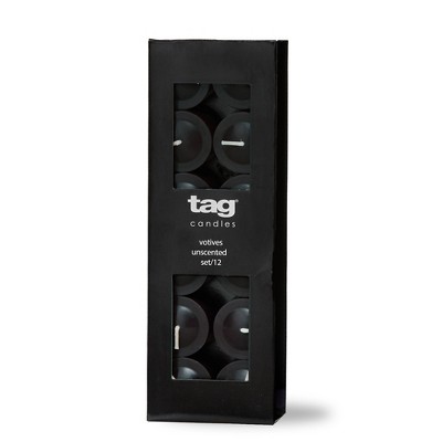 TAG Color Studio Votive Candles Set Of 12 Black Smokeless Paraffin Wax, Burn Time 5 Hrs