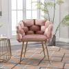 Velvet Living Room Accent Armchairs Set of 2, Modern Tufted Barrel Chairs with Gold Metal Legs, Upholstered Vanity Chairs with Back – Cuddlewood - 2 of 4