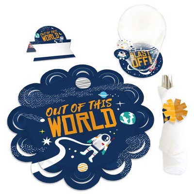 Big Dot of Happiness Blast Off to Outer Space - Rocket Ship Baby Shower or Birthday Party Paper Charger & Table Decorations Chargerific Kit for 8