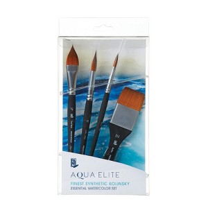 Princeton Aqua Elite Brush Box Set, Synthetic Bristles, Short Handle Watercolor Paintbrush, Matte Black, 4 Pieces - 1 of 2