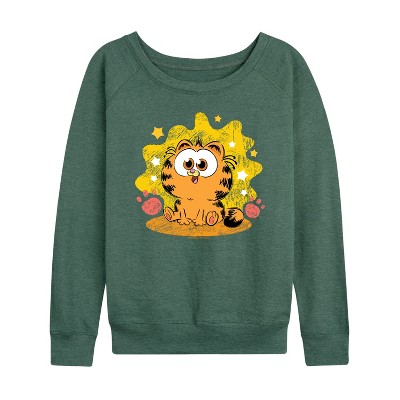 Women's - Garfield - Baby Garfield Paws And Stars Lightweight French Terry Wide Neck Long Sleeve Shirt