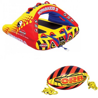 Airhead Poparazzi 2 Double Rider Wing-Shaped Boat Towable Tube w/ Orb Rope Ball