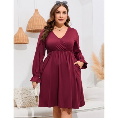 Womens Casual Plus Size Short Sleeve Swing Summer Midi Dress with Pocket