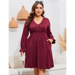 Womens Casual Plus Size Short Sleeve Swing Summer Midi Dress with Pocket - 1 of 4