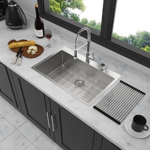 Gulches 33"x22" Drop-in Single Bowl Topmount Kitchen Sink, 16 Gauge T304 Stainless Steel, 10" Deep - 1 of 4