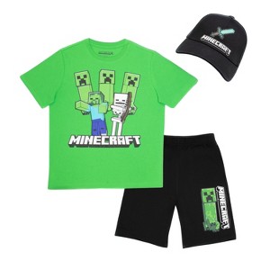 Minecraft Big Boys 3 Piece T-Shirt, Shorts and Baseball Hat Outfit Set - 1 of 3