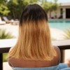 Unique Bargains Women's Straight Long Hair Wig 4x4x1in 180 Real Human Hair Yellow Black 1 Pc - 3 of 4