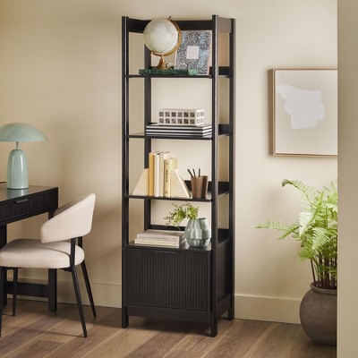 TOAOTBNBO 6-Tier Tall Bookcase with Storage Drawer, Traditional Bookshelf with Warp-resistant Material Office Shelf Storage Organizer, Black