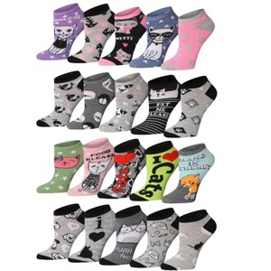 Tipi Toe Women's 20 Pairs Stylish Colorful Cats & Dogs Patterned Low Cut/No Show Socks - 1 of 4