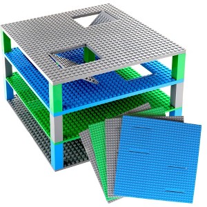 Strictly Briks Trap & Gap Stackable Baseplates, 4 Pack, 2 Base, 2 Trap Door & Gap, 15 Stackers, 10x10 Inches - 1 of 3