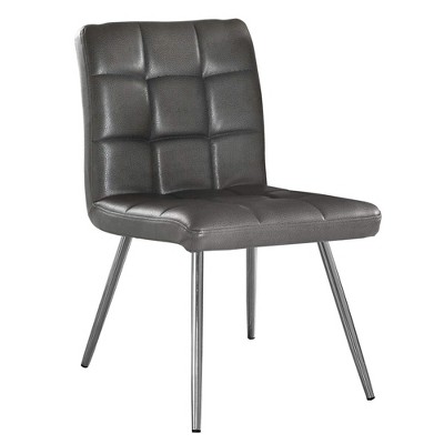 Monarch Specialties Dining Chair Set Of 2 Side Upholstered Kitchen Dining Room Pu Leather Look Metal Grey Chrome Contemporary Modern
