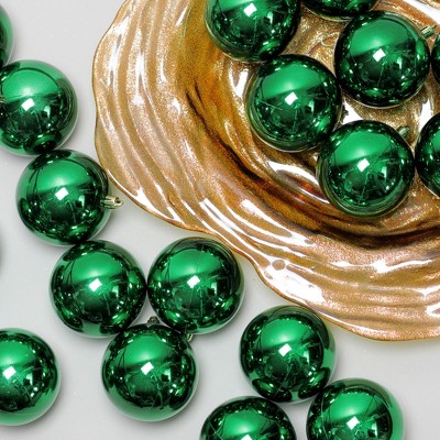 Green Shatterproof Plastic Christmas Ball Ornament Set, 32 Pieces