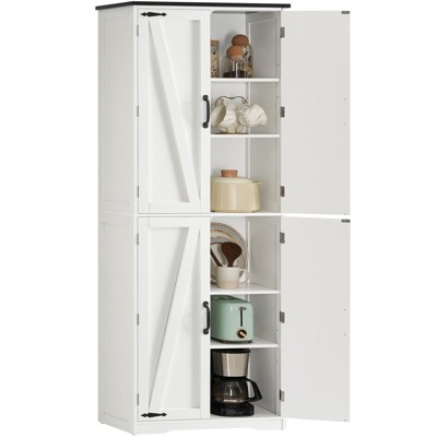USIKEY 67"H Tall Storage Cabinet with 4 Doors, Farmhouse Accent Cabinet with Adjustable Shelves, for Bedroom, Living Room, Kicthen