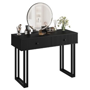 Vanity Makeup Desk with HD Round Mirror, 40" Small Modern Black Vanity Desk, Dressing Table with 2 Drawers, Girls Compact Vanity Desk for Bedroom - 1 of 4