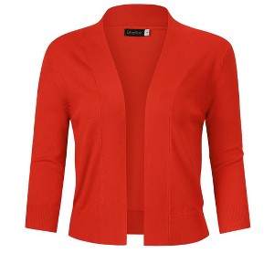 Women’s 3/4 Sleeve Cropped Cardigan Sweaters Open Front Knit Short Bolero Shrugs - 1 of 4