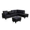 DOMETOUR Modern Black Faux Leather 3 Piece Sofa Set - Sleek & Durable Living Room Furniture - 2 of 4