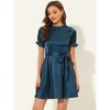 Allegra K Women's Elegant Satin Short Sleeve Tie Waist Business Casual Dresses - 2 of 4
