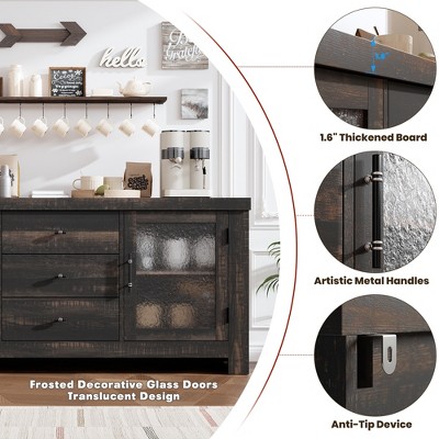 Garvee 54.4" Kitchen Buffet Sideboard Cabinet, Coffee Bar Table with 2 Glass Doors & 3 Drawers, Storage TV Stand, for Living Room, Dining Room,Dark Oak — фото 7