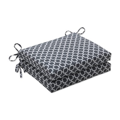 2pk Outdoor/Indoor Squared Chair Pad Set Hockley Charcoal Gray - Pillow Perfect