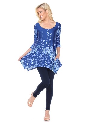 Women's 3/4 Sleeve Printed Rella Tunic Top With Pockets Blue Large ...