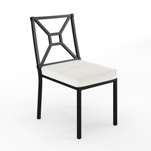 Martha Stewart Lily Pond Indoor-Outdoor Stackable Patio Side Dining Chair with Steel Frame in Black with Cream All-Weather Cushion - 1 of 4