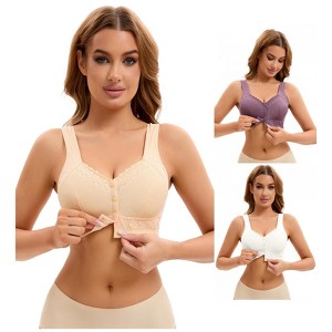 INSPIRE CHIC 3 Pcs Women's Lace Front Closure Full Coverage Workout Wirefree Breathable Soft Bras - 1 of 4