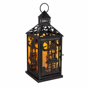 11.25 In Led Metal Lantern Stacked Pumpkin Aunted House Decorative Holiday Scene Props - 1 of 3