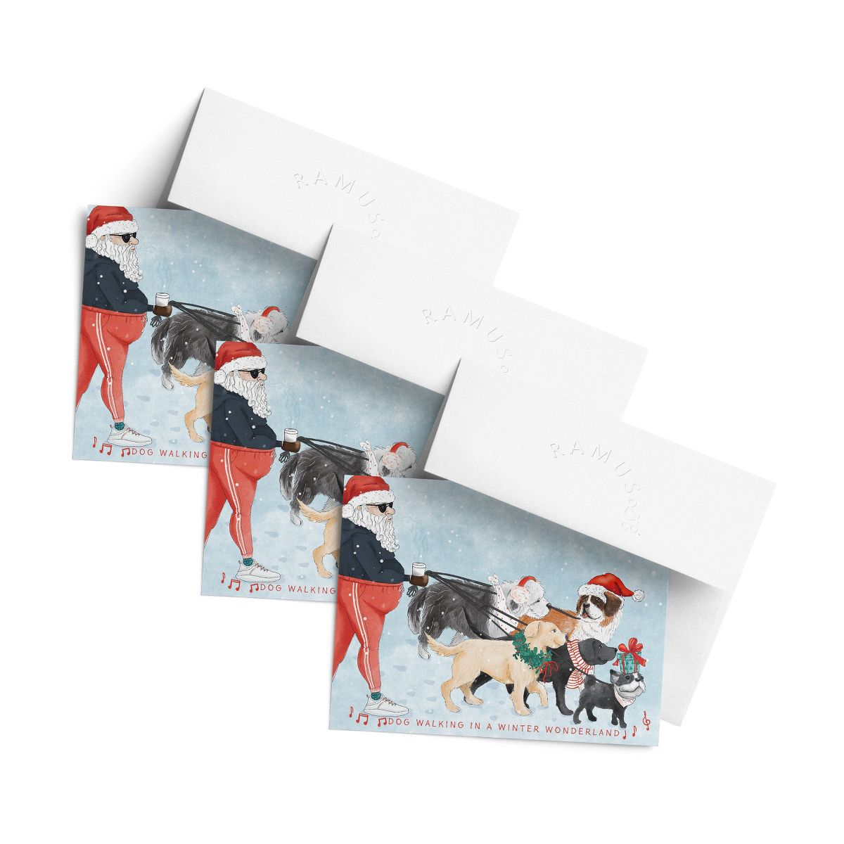 Holiday Winter Card Pack (3ct) Dog Walking In a Winter Wonderland by Ramus & Co
