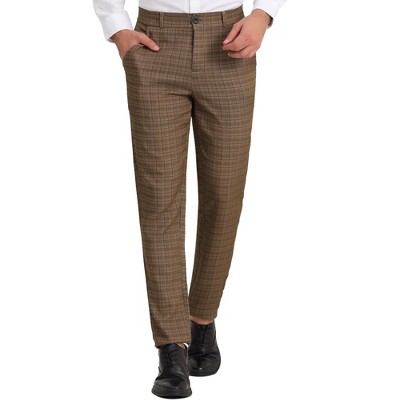 Lars Amadeus Men's Flat Front Office Prom Classic Plaid Dress Pants ...