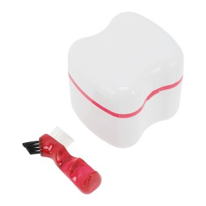 Unique Bargains Denture Bath Case Cup with Denture Cleaner Brush 1 Set - 1 of 4