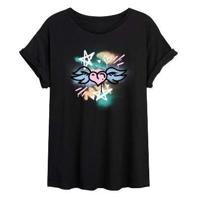 Women's - Instant Message - Spray Heart Oversized Graphic T-Shirt