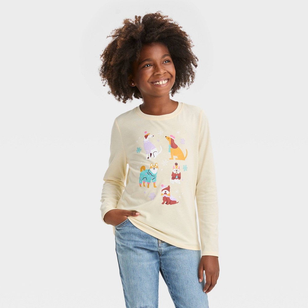 Girls' Long Sleeve 'Snow Dogs' Graphic T-Shirt - Cat & Jack™ Ivory  Size XXL Plus