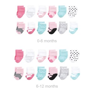 Luvable Friends Infant Girl Grow with Me Cotton Terry Socks, Mint Pink Mary Janes, 0-6 and 6-12 Months - 1 of 2