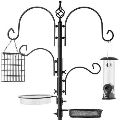 Best Choice Products 91in 4-Hook Bird Feeding Station, Steel Multi-Feeder Stand w/ 2 Feeders, Tray, Bird Bath - Black