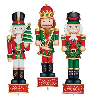 Collections Etc Festive Holiday Nutcracker Garden Stakes - Set Of 3 