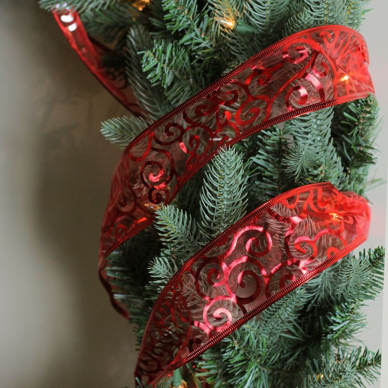 Northlight Swirls of Red Christmas Wired Craft Ribbon 2.5" x 10 Yards, 3 of 4
