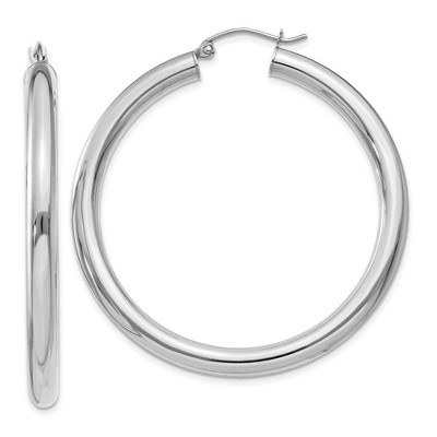 Black Bow Jewelry 4mm x 45mm 14k White Gold Classic Round Hoop Earrings