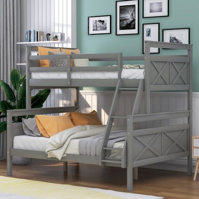 Twin Over Full Bunk Bed With Ladder And Safety Guardrail, Gray ...