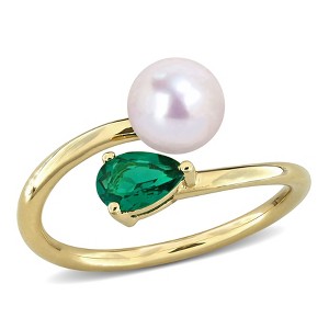 EVERLY JEWELRY | Multiple-color option in Yellow Silver Pearl Ring with Multiple color gemstone Options. - 1 of 4