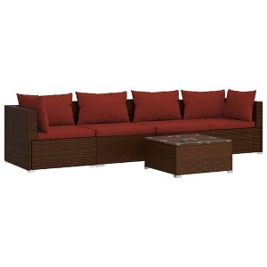 vidaXL Brown Patio Furniture - Red Cushion - 4 Seats with Table - 1 of 4
