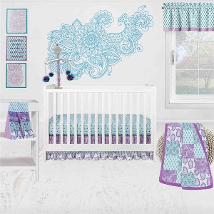 Bacati - Paisley Isabella Purple Lilac Aqua 10 pc Crib Bedding Set with 2 Crib Fitted Sheets - 1 of 4