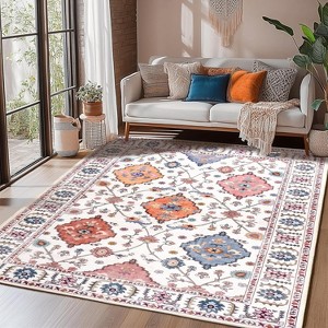 LOVEVOOK 5x7 ft Vintage Area Rugs for Living Room, Non-Slip Bedroom Floral Rug, Modern Oushak Carpet Machine Washable Rugs for Office Dining Room - 1 of 4