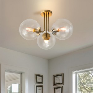 LLHZSY 3-Light 22"Modern Sputnik Globe Glass Semi Flush Mount Ceiling Light Fixture - Gold/Clear Glass - 1 of 4