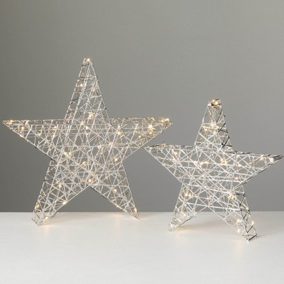 19.75"H and 16"H Sullivans Lighted Outdoor Silver Stars - Set of 2  Silver