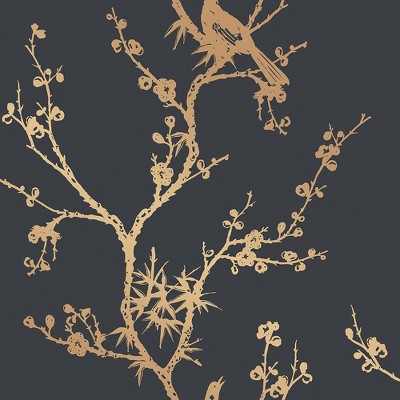 Tempaper Bird Watching Self Adhesive Removable Wallpaper Black/Gold